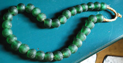 HUGE Recycled SEA GLASS STATEMENT NECKLACE Matte Green 23mm AFRICAN TRADE BEADS