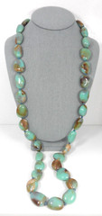 Vtg Beaded Necklace Faux Amazonite Lucite Gemstone December Birthday Chunky Boho