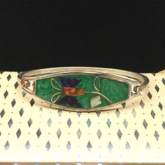 MOP Floral Cuff Bracelet Mother of Pearl Other Inlay Signed Alpaca Mexico Small