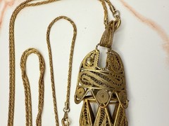 Vintage Ormex Hong Kong Filigree Articulated Fish Pendant Necklace – 5”
