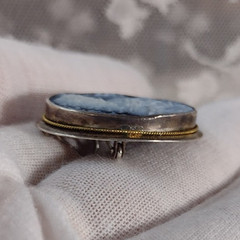Cameo Sterling Silver 925 Italy Azure Agate Pendant Brooch 1121 NA Rare Hair