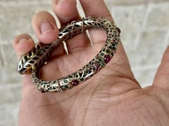 Antique Mughal Ruby Emerald Sterling Snake Bracelet Jewels Of India