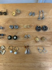 Lot Of 24 Vintage Pierced Earrings Few Sterling Silver, Amber, CZ & Jade