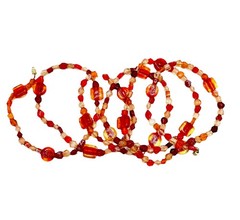 Antique Art Deco Red Orange Fire Glass Beaded Flapper Necklace 44″