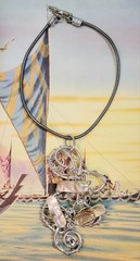 Jeff Lieb Statement Necklace Swarovski Crystal Shell Abstract Art Boho Signed