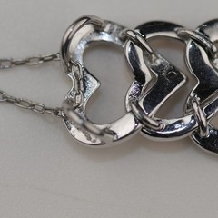 Triple Open Hearts Pendant Necklace with Gemstones Sterling Silver