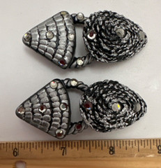 Vintage Jeff Lieb Clip Earrings Black/Silver/ Rhinestone One Of A Kind Handmade