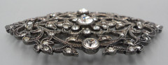 Filigree Brooch Rhinestone Floral Tulip Victorian Edwardian Medieval Titanic EUC