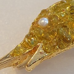 Unusual Swordfish Brooch Pin Gold Tone Pearl Eye and Textured Body