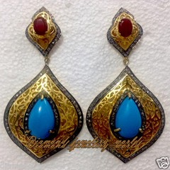 Amazing 2.65ctw Rose Cut Diamond Gemstone Studded Silver Vintage Earring Jewelry