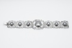 Vintage Mexican Sterling Silver Hematite Panel Link Statement Bracelet 925 53 gr