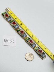 Vtg ITALIAN Mosaic Flower Red Green Yellow Gold Tone Bracelet