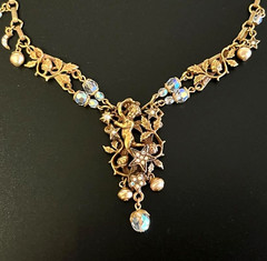 Vintage Kirks Folly Cherub Stars Crescent Moon Angel AB Crystals Necklace 16-20″
