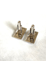 Vintage Japan Mid-Century Men’s Cufflinks Faux Shell Acrylic Silver Tone Retro