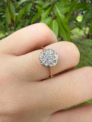 1950s Vintage 10K Gold Diamond Illusion Cluster Ring Flower Motif Size 5.25