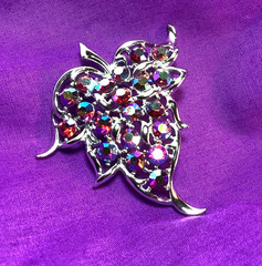 1970s Sarah Coventry Rhinestone Brooch Pendant Purple Green AB Silver Tone P12