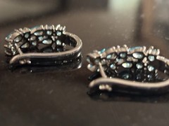 Vintage 1990s 925 Sterling Aquamarine Color Gemstone Hoop Earrings