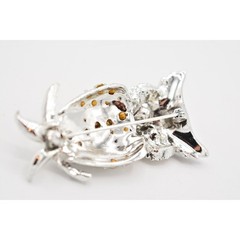Vintage Crystal Owl Brooch Pin Rhinestone Green Eyes Silver Tone Sparkling Bin1