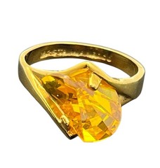 Gold plated fancy cut yellow orange stone cocktail ring size 8.25 vintage