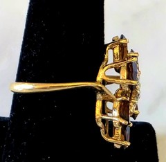 Vintage Golden-brown Rhinestone Coctail Ring, 18k HGE, SIZE 9.25
