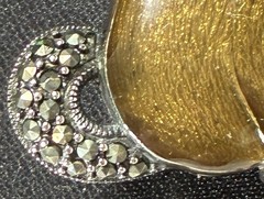 Vintage Sterling Silver Marcasite & Golden Brown Enamel Cat Brooch Pin 925