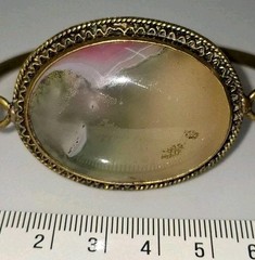 Vintage Natural Scenic Moss Agate Bracelet Brass Filigree Cuff Antique Style