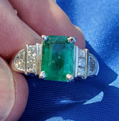 Original EARTH MINED EMERALD DIAMOND Deco Engagement Ring 14K GOLD Solitaire S 7