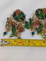 Lunch at the Ritz Frog Lily Pad Dangle Clip Earrings 3″