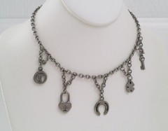 Vintage Pewter Lucky Charm Necklace