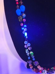 Vintage Artisan Lampwork Glass Necklace Multicolor UV Reactive Glowing Beads
