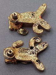 Berebi Red Cat Illusion Earrings Gold Tone Guilloche Enamel Pierced Front Back