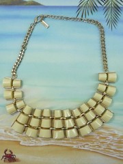 Mika Signed Statement Modernist Necklace Gold Tone USA Seller