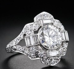 Art Deco Vintage 3.20CT Round Cut Lab-Created Diamond Ring 14K White Gold Finish
