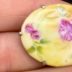 Vintage Victorian Porcelain Brooch Hand Painted Flowers Pink