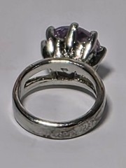 Vtg Purple Faceted Glass Silver Plated Double Shank Solitaire Ring Sz 5.25 (J2)