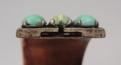 Antique BEE CHINA SILVER Chinese Export 3 Row Turquoise Cuff Bracelet READ