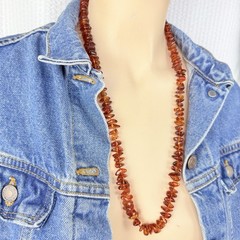 Vintage Genuine Baltic Amber Honey Cognac Hand Knotted Beaded Necklace 27”