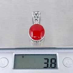 Oval Red Enamel Scroll Hinge Pendant | Vintage Sterling Silver 925