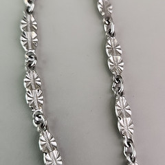 Vintage Chain Necklace Silver Tone Starburst Etched Bar Link 34″