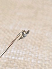 ATQ Gilt 4 Leaf Clover Crescent Moon Stick Pin Paste Moonstone Seed Pearl 2.3″