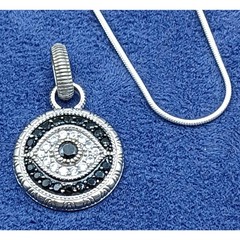 Vintage Pave-Set Black Spinel & Cubic Zirconia Evil Eye Pendant Necklace