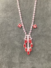 Vintage Pink And Red Rhinestone 16” Necklace Set With Earrings