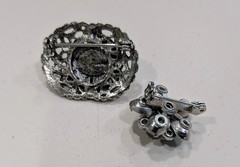 Vintage Brooches |Faux Pearl Filigree Pin & Blue Rhinestone Flower Pin
