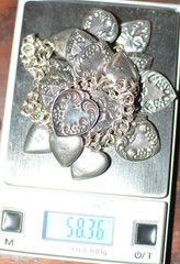 Signed PAJ 925 repousse multiple heart charms necklace 58 grams 24 inches long