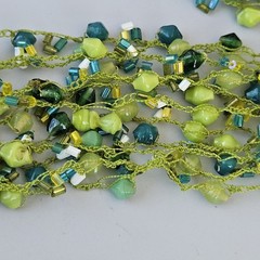 VTG Rain Beaded Necklace Multi Strand Cluster Hook Earrings Set Silver Green Lot