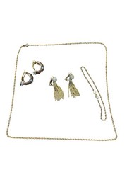 Vintage Costume Jewelry Lot 1990 Gold Clip Earrings Bracelet Necklace Rope Chain