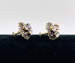 Vtg CZECH Screw-back Cluster EARRINGS and BRACELET SET-Gold Tone-RHINESTONE