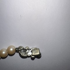 Faux Pearl Necklace Hand Knotted Cream Pearls 32″ Silver Tone & Diamanté Clasp