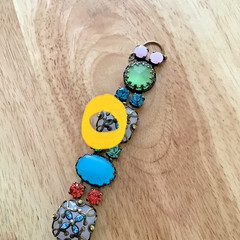 Vtg Sorrelli Wide Bracelet In Happy Birthday Color ~ MISSING 2 STONES