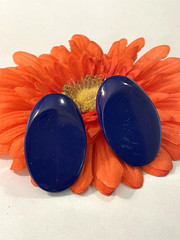 Kai-Yin Lo Signed Earrings Modernist Lapis Blue Clip-on 1.5″ Hong Kong Designer